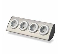 Multiprise en acier inoxydable à 4 prises - Prise Schuko en acier inoxydable - 3680 W - 230 V - Prise d'angle pour cuisine, bureau, meubles - Bloc multiprise argenté