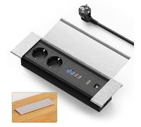 Multiprise Encastrable 2 USB C PD 30W avec Couvercle, Aluminium Prise Encastrable Plan de Travail avec HDMI e RJ45, Bloc Prise Escamotable pour Bureau Cuisines Bureaux Salle de Réunion, 1.8M Câble
