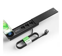 Multiprise Encastrable 2 USB C PD 30W Con Tapa, Aluminio Prise Encastrable Plan de Travail 3 Prise, Bloc Prise Escamotable pour Cuisines Bureaux Salle de Réunion, 2M Câble, Noir