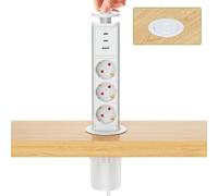Multiprise Encastrable 3 Prises avec 2 USB C PD20W, Bloc Prise Escamotable Prise Plan de Travail Table, 4000W/16A, Ø 60mm Câble 1,8m - pour Cuisine Bureau