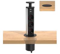 Multiprise encastrable 3 prises EU + 2 USB-A - Ø 60 mm - Câble 1.8 m rétractable - Sécurité enfant, noir