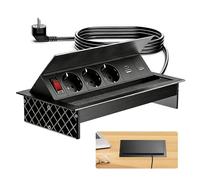 Multiprise Encastrable, Aluminium Prise Encastrable 3 Prises avec 2 Types C PD 30W et 2 USB, Bloc Prise Escamotable avec Interrupteur pour Cuisines Bureaux Salle de Réunion, 1.8M Câble