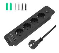 Multiprise Encastrable PD 20W 4 Prises Encastrable Plan de Travail avec 2 USB-A et 2 Type-C Multiprise Prise de Table avec Interrupteur 4000W 16A Rallonge pour Multiple Outlet, Noir, Câble 2m