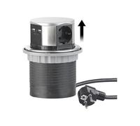 Multiprise encastrable - REVOLT - Bloc prise encastrable - 3 prises - 2 ports USB - Acier inoxydable