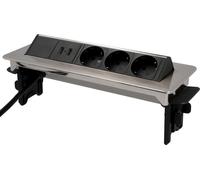 Multiprise encastrable Unitec 3x 2m avec 2 x prises USB, argent