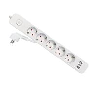 Multiprise Equip 245555 - 5 Prises Type F, 2 Ports USB-A & 1 Port USB-C, 2.5m, 250V/16A, Protection Surtension, H05VV-F 3G 1.5mm², Blanc