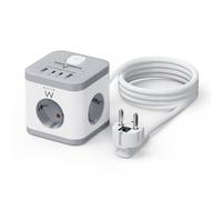 Ewent Multiprise USB - USB Cube 7-en-1 - 3 prises Schuko, 2 USB-C, 2 USB, 3680W 16A, 1,5m - Blanc/Gris