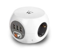 Ewent EW3939 Bloc d'alimentation Cube avec 3 Prises et 3 Ports USB Blanc 1,5 m