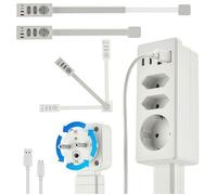 Multiprise Extensible Derrière Meuble | 3 Prises AC + 2 USB-A + 2 USB-C Rotative 360° Câble 47-67cm Pour Canapé
