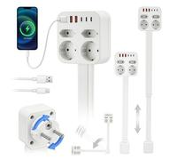 Multiprise Extensible Derrière Meuble 4 Prises AC 2 USB-A 2 USB-C Rotative 360° Longueur Réglable 47-67cm Pour Canapé