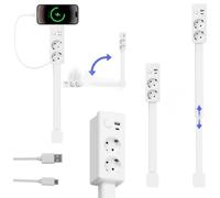 Multiprise Extensible et Pivotante 180°, Rallonge Rétractable 45-71 cm avec 2 Prises, USB-A et USB-C, Multiprise Murale pour Table de Chevet, Bureau, Canapé et Maison