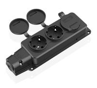 Multiprise extérieure étanche IP54 à 3 prises avec couvercle rabattable - Multiprise pour pièces humides - Pour jardin, extérieur, pièces humides - Noir (sans câble)