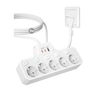 Multiprise Extra Plate, Bloc 5 Prises avec Interrupteur Individuel, Blanc | Multiprise Plate Derriere Meuble,Prise Multiple Murale USB C PD20W Recharge,Rallonge Electrique 2M,Parafoudre et Surtension