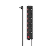 Hama Multiprise, 6 Prises, Protection Contre surtension., 90°, réglage. Individuel,1,4m, Noir