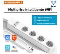 Multiprise intelligente WiFi BORUIDAPLS avec prise EU, USB et Type-C pour contrôle vocal/application/programmation Alexa/Google Home et surveillance de la consommation d'énergie Power Metering