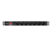 Lanberg PDU 1U 7 Prises Type F 220-250V 16A 2m Noir : Unité de Distribution d'Énergie Rackable 19" (48.3cm) avec Voyant d'Activité