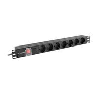 Lanberg PDU 1U 7 Prises Type F C14, 2m, 220-250V, 10A, Noir - Unité de Distribution d'Énergie Horizontale 431x45x44.5mm