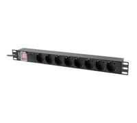 Lanberg PDU 1U 8 Prises Type F 220-250V 16A Commutable avec Protection Surtension, Montage Horizontal, Boîtier Aluminium Noir, 482.7x45x45mm