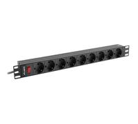 Lanberg PDU 1U 9 Prises Type F 220-250V 16A Montage Horizontal, Câble 3m, Protection Surcharge, Corps Aluminium/Plastique, Noir/Gris