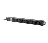 Lanberg PDU 1U 10 Prises C13 220-250V 10A 2m Noir - Unité de Distribution d'Énergie Rackable 19" (48.3cm) - PDU-10I-0200-IEC-BK