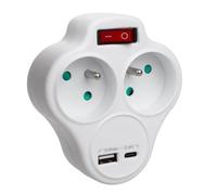 Maclean Multiprise MCE336 E – 2 prises + USB A/C 2,4A – Type E 2x16A – Interrupteur intégré