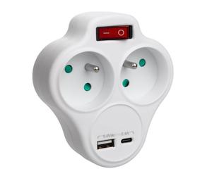 Multiprise - Maclean - MCE336 E - 2 prises - USB A/C 2,4A - Interrupteur intégré