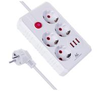 Multiprise Maclean, rallonge 4 Prises + 3xUSB, 110-240V AC 50/60Hz, 2.1A Max 2500W, 3m, Blanc, MCE393 W