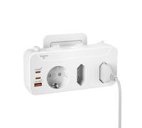 Multiprise Murale 3 Prises,Bloc Prise Multiple avec Interrupteur Individuel | Multiprise USB C PD20W Charge Rapide,Triplite Electrique 1 Schuko 2 EU,Parafoudre et Surtension,90° Fiche Rotative,Blanc