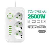 Multiprise Murale 3 Prises et 4 USB avec 1 USB C, Electrique 8 en 1, Multiprise Secteur pour la Maison Le Bureau Blanc