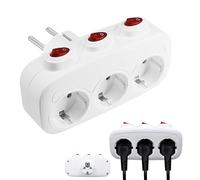 Multiprise Murale 3 Prises, Prise Multiple avec 3 Interrupteur Individuel, Electrique Prise Horizontale Multiprise avec Protection Contre Les Surcharges, Idéal pour Chambre Bureau Domicile