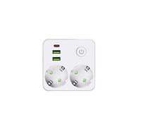 Multiprise Murale avec 2 Prises Secteur, 2 USB, 1 Chargeur USB-C et Interrupteur Électrique pour Prise Domestique Européenne
