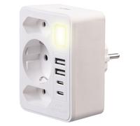 Revolt Multiprise murale avec 4 ports de charge USB-A / USB-C et veilleuse réglable