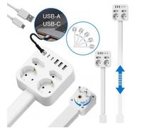 Multiprise Murale, avec 4 Prises 3 USB-C et 3 USB-A, 45 - 65 cm Câble, Hauteur Réglable, Mobile, pour Maison, Bureau