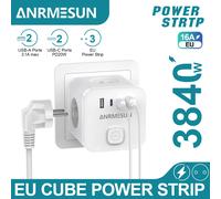 Multiprise murale avec prise EU, 3 prises AC + 2 USB QC 17W + 2 Type C PD 20W, adaptateur de charge rapide 7-en-1, interrupteur marche/arrêt 3AC 2U2C PD20W