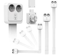 Multiprise Murale Extensible 56-86 cm, Adaptateur Prise 5 en 1 avec USB-C & 2 Prises AC, Tête Rotative 180°, Rallonge Prise Murale Plate pour Canapé, Lit, Bureau - Blanc