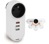Multiprise murale - FISHTEC - Prise pivotante - 180° pivot - 3 ports USB (QC3.0) - 3680W