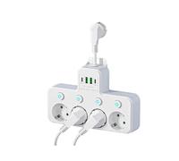 Multiprise Murale Multifonction avec 4 Prises Secteur, Filtre Réseau Universel, Chargeur USB et Adaptateur avec Interrupteur Séparé A