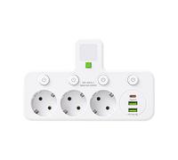 Multiprise Murale - Multiprise USB - 2500W, 3 prises CA, 2 ports USB(2A), 1 port de type C(2A), avec Interrupteurs Individuelles
