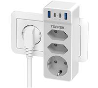 Multiprise Murale, TOPREK 7 en 1 Prise USB Secteur Multiple avec 4-USB (20 W) et 3 Sortie AC 16A, 4000W Murale Electrique pour la Maison Le Bureau Les Voyages Compatible avec Phone, Portable