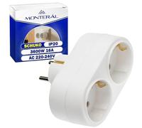 Multiprise Murale Type Schuko 3600W 16A 220-240V 50-60Hz - Double Prise Electrique avec Terre et Protection IP20 - Multiprise Double pour Maison et Bureau - MONTERAL