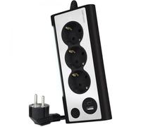 Nanocable Bloc multiprise de table 10.37.0013 – 3 prises de terre, 2 prises USB avec lumière, Noir
