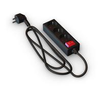 Multiprise Noire à 3 Prises Schuko avec Interrupteur, 1,5 m H05VV-F 3G1,5 m㎡, Base de 3 Prises
