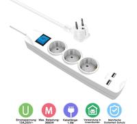 Multiprise ORSEM 3 prises / câble de 3 m Multiprise IP 20 avec 2 ports USB 2,1 A / 3680 W avec interrupteur et sécurité enfants Prise USB blanche