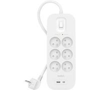 Multiprise parafoudre 6 prises avec 1 port USB-A et 1 port USB-C Belkin SurgePlus 18 W Blanc Blanc G