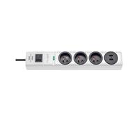Brennenstuhl Multiprise Hugo! en Blanc, 3 Prises de Courant et 2 Ports USB, parasurtenseur (19500A), voyants de Mise en Service, Interrupteur, œillets de Fixation, 2m de câble H05VV-F