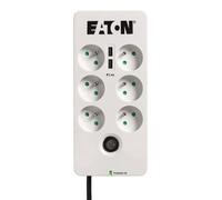 Multiprise Parafoudre EATON Protection Box 6, 6 Prises FR, Protection Tel/RJ, 2 Ports USB, Blanc & Noir