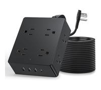 Multiprise parafoudre, rallonge plate ultra-mince de 1,5 m, 8 prises, 4 ports USB (dont 1 USB-C), 1080 J