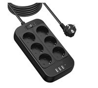 Multiprise Parasurtenseur 5V3,4A/17W avec 6 Prises Cable 5m | Multiprise Electrique Parafoudre et Surtension avec Interrupteur pour home(Black,6 prises-5M)
