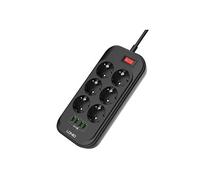 Multiprise parasurtenseur parafoudre 6 prises + 4 USB ports longueur 2 mètres - noir