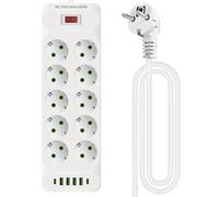 Multiprise plate 10 prises, multiprise USB avec parasurtenseur avec 10 fiches plates AC, 4 chargeurs USB et 2 prises de type C, multiprise avec câble de 2 m, multiprise